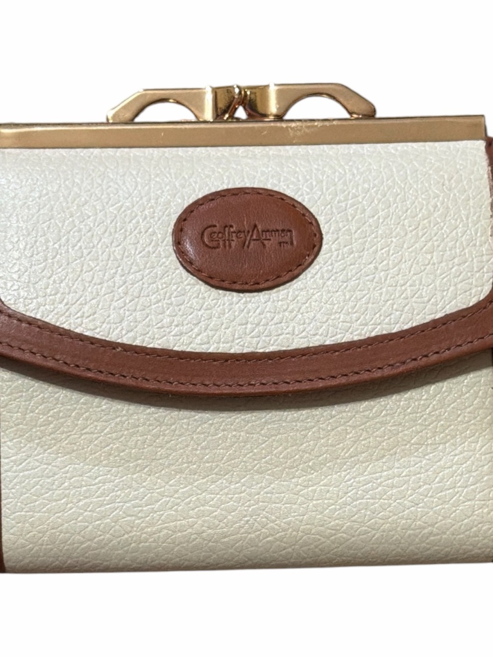 VINTAGE Cream & Brown Leather-Trim Wallet with Gold Frame - Picture 2 of 7